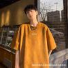Camiseta de Ante para Hombre de Manga Corta Verano Nuevo Estilo Americano Marca de Moda High Street Pesada Suelta Casual Manga Media para Adolescentes