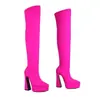 Tallas 34-45 Botas Versátiles de Mujer para Otoño e Invierno, Punta Fina Transfronterizas de Tacón Súper Alto Hasta la Rodilla, Plataforma Impermeable, Tacón Grueso, Slip-On de Gamuza