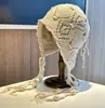 Gorro de Ganchillo Hueco Hecho a Mano para Mujer, Rojo Irregular con Borlas, Cálido, Protección para las Orejas, Ranura Trasera, Gorro de Punto de Color Sólido