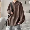 Moletom de malha para usar como base, coleção de outono Fitean, estilo old money, camiseta casual de manga comprida para homens, gola Henley, preto