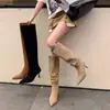 Otoño/Invierno 2026 Nuevas Botas de Moda para Mujer Estilo Western de Gamuza con Punta Puntiaguda y Tacón Grueso, Altas Hasta la Rodilla, Botas Largas