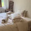 Juego de cuatro piezas de algodón y lino bordado estilo retro wabi-sabi, funda nórdica y fundas de almohada teñidas en hilo, amigable con la piel y apto para dormir desnudo, ropa de cama para todas las estaciones