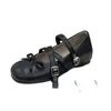 Sapatos baixos rasos estilo bailarina com laço, estilo francês, para mulheres, novidade outono 2026, sapatos Mary Jane vintage de couro macio com tira cruzada