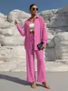 Moda Transfronteiriça Europeia e Americana Estilo Primavera e Outono Tamanho Grande Cardigan de Manga Comprida Feminino Conjunto Casual de Duas Peças Cor Sólida