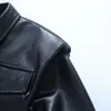 Estilo Europeo y Americano Comercio Exterior Primavera y Otoño Nueva Moda Femenina Versátil Color Sólido Manga Larga Bolsillo Chaqueta Abrigo de Cuero Lavado