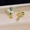 Accesorios DIY Joyería de Perlas Plata 925 Zirconia Verde Bases para Pendientes de Flor Productos Semi-Terminados Pendientes de Lujo de 9-12mm Jg7185