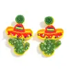 Pendientes de Joyería Transfronterizos Europeos y Americanos Pendientes de Paja con Cuentas Hechos a Mano Pendientes de Cactus de Mezclilla Occidentales Pendientes de Dibujos Animados Creativos