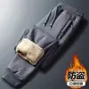 Otoño e Invierno Pantalones Casuales de Forro Polar de Cordero para Hombre con Bolsillo con Cremallera Grueso Talla Grande Suelto Cubre Carne Cálido