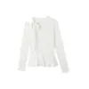 Pajarita de Puntos Blancos con Camiseta para Mujer Otoño Encaje Diseño Delgado Top de Manga Larga Ins