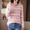 Nuevo suéter de punto para mujer 2025, bloques de color, moda transfronteriza, diseño de rayas engrosado, adecuado para usar en capas, otoño e invierno, cuello redondo