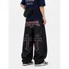 Jeans de Mezclilla Cruda Bordados Plisados Resistentes Estilo Retro Americano Unisex Sueltos Pierna Ancha Estilo Callejero Versátiles Pantalones Largos Modernos