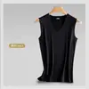 Chaleco de Hielo de Seda para Hombre de Alta Calidad para Verano, Sin Costuras, Ajustado, de Hombros Anchos, Cuello en V, Deportivo Casual, Sin Mangas, Blanco, de Secado Rápido