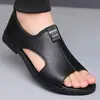 Sandalias de Pierna Nuevas de Verano 2025 Zapatos de Playa para Hombre Ligeros Transpirables Casuales Suela Suave Antideslizantes Sandalias Romanas de Cuero