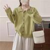 Suéter feminino primavera e outono, novo, lapela, abotoamento simples, casual, versão tranquila, doce, casual, suéter empilhado, casaco