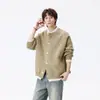 Cárdigan de punto con cuello semiesférico para hombre, abotonado, estilo japonés, suéter simple, primavera y otoño, chaqueta suéter de alta gama para hombre