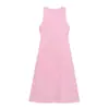 Ropa de mujer de comercio exterior estilo europeo y americano, nueva moda de verano, elegante cuello redondo, color liso, sin mangas, vestido adelgazante