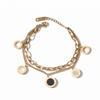 Moda Europeia e Americana, Simples e Personalizado, Pingente Redondo Oco Assimétrico de Camada Dupla, Pulseira com Corrente de Titânio
