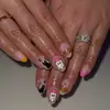 Uñas Postizas Vestibles de Calabaza Fantasma de Halloween, Manicura Larga Almendra, Gato Negro Lindo Luna Rosa Naranja Acabado Francés Uñas Postizas