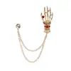Moda Europea y Americana Estilo Retro Británico Calavera Incrustada de Diamantes Mano Esqueleto Cadena Multicapa Borla Pin de Solapa Broche Decoración