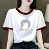 Camiseta Redonda Manga Curta Color Block para Mulheres, Comércio Exterior Transfronteiriço, Estilo Coreano de Verão, Elegante Top de Meia Manga, Tendência