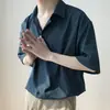 Camisa de Seda de Hielo Drapada Estilo Hong Kong para Hombre de Manga Corta Holgada Negra de Alta Gama Verano Fina Guapo Camisa Casual