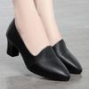Sapatos Sociais de Salto Alto Fino para Mulheres 2025 Novos Sapatos de Couro de Salto Médio Couro Macio Salto Grosso Sapatos de Trabalho