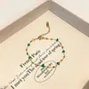 Colar de Aço Titânio com Contas Céu Estrelado Verde Fresco e Simples para Mulheres, Design de Nicho de Luxo Leve, Corrente de Clavícula Versátil e de Alta Qualidade