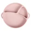 Prato de Silicone Redondo para Bebê com Alça e Tampa Transparente, Louça de Silicone para Aprendizado de Bebê, Prato de Silicone com Rosto Sorridente e Três Compartimentos