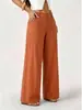 Calça de alfaiataria de cintura alta para primavera-verão, de comércio exterior transfronteiriço europeu e americano para TikTok, calça reta cropped elegante de cor sólida com botões para mulheres