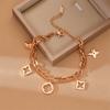 Yunyao Estilo Europeo y Americano Trébol de Cuatro Hojas Hueco Acero Inoxidable Pulsera de Doble Capa Acero de Titanio No se Desvanece Tobillera de Acero de Titanio Joyería Moderna para Mujer