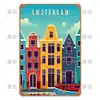 Pintura de Estaño Putian Paisaje Urbano Americano Retro Arquitectura Pintura Colgante para Sala de Estar de Hotel Artesanía