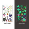 Pegatinas de tatuaje luminosas de Halloween, resistentes al agua, de larga duración, de color verde fluorescente, nuevas pegatinas de tatuaje luminosas con cara de dibujos animados para niños.