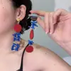 Pendientes de Borla de Disco de Cuero Rojo y Azul Contrastantes con Personalidad Exagerada Moda Europea y Americana Pendientes Asimétricos de Gama Alta para Mujer