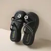 Pantuflas de Suela Gruesa para Mujer, Nueva Moda Verano 2026 Sandalias de Tira de Dedo Estilo Francés con Pedrería, Chanclas Elegantes para la Playa