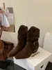 Botines Chuyuji con Tacón Grueso, Botas Vaqueras de Gamuza, Botas Plisadas de Tacón Alto para Otoño e Invierno para Mujer, Botas de Caballero Plisadas Versátiles Vintage