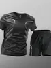 Conjunto esportivo masculino, roupa de seda gelada de secagem rápida, camiseta fitness, shorts de manga curta para corrida, roupa de treino, seda gelada de secagem rápida, transfronteiriço