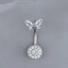 Anillo de Ombligo Europeo y Americano Transfronterizo de Acero Inoxidable 316L Anillo de Ombligo de Acero de Titanio Clavo de Ombligo Doble con Diamante Botón de Ombligo Sexy Adorno de Ombligo