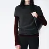 Top de Tricô Minimalista com Costelas Gola Meia-Alta Manga Curta Feminino Outono Nova Chegada Texturizado Tricô Grosso Emagrecedor Cropped