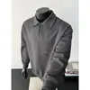 Sudadera gris oscuro con cuello para hombre, estilo primavera y otoño, camiseta base de manga larga de capa interior de alta gama, top retro americano con solapa
