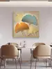 Folha de Ginkgo Luxo Leve Moderno Sala de Jantar Pintura Decorativa para Sala de Jantar Alto Padrão Entrada da Sala de Estar Pintura Pendurada Mural de Parede Abstrato Atmosférico