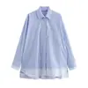 Camisa de Nuevo Estilo Otoñal Moda Femenina Europea y Americana Estilo Callejero Casual Rayas Patchwork Manga Larga Pieza para Superponer