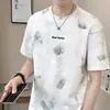 Camiseta de Manga Corta con Estampado Integral de Marca de Moda para Hombre, Camisa de Verano Delgada, Holgada, Talla Grande, de Manga Media, a la Moda y Casual