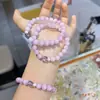 Pulseira de Lepidolita Roxa Natural para Mulheres Doce Design Estilo Quartzo Rosa para Atrair Romance Presente para Melhor Amiga Pulseira de Várias Pedras