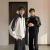 Sudadera cárdigan de bloqueo de color a rayas para hombre estilo americano, chaqueta deportiva tipo béisbol de moda otoñal estilo universitario high street