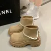 Botas de plataforma de ante retro con suela gruesa, con diseño de punta ancha, para mujer, colección de invierno 2026, botines versátiles, adelgazantes y casuales estilo Birkenstock