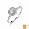 Anillo de Plata de Ley S925 con Moissanita, Piedra Principal de Cuatro Garras Totalmente Incrustada, Anillo Redondo de Plata de Ley para Mujer, Anillo de Compromiso, Stock Listo de Fábrica