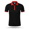 Polo de colorblock rojo y negro con cuello, fresco y transpirable, hecho de algodón mercerizado, de manga corta, adecuado para ropa de trabajo corporativa y camisetas culturales para team building