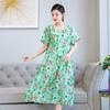 Novo Vestido Elegante para Mãe de Meia-Idade Vestido de Verão Feminino para Meia-Idade e Idosas Tamanho Grande Estampado Algodão Tencel Moda 50 Anos