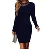 2026 Amazon Aliexpress Novo Vestido Elegante e Fashion para Mulheres, Cor Sólida com Renda Costurada e Recortes, Manga Longa