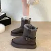 Botas de Nieve de Cuero Retro para Mujer 2026 Otoño/Invierno Hebilla de Cuero Aterciopelado Espeso Cálido Suela Gruesa Botas de Algodón del Noreste